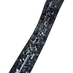 Blausky Paillettenband Glitzer Pailletten Bänder,Breite Paillettenborte Tüll-Paillettenspitze Flache Glitter Paillettenbänder,für DIY Schmuck Stirnband Verzierungen Nähen Kostüm,Schwarz,4cm x 1 Yard