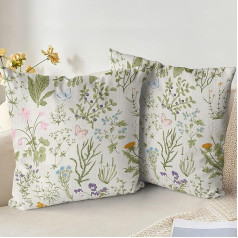 XPHZZL Spilvenu pārvalki 2 spilvenu pārvalku komplekts 40x40 cm Soft Sage Green Wild Flower Plant Cushion Covers for Sofa Bed Garden Outdoor Spring Decoration Flower Plant with Invisible