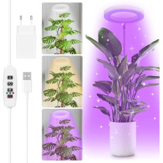 Augu lampa LED pilna spektra, 160 cm liela augšanas lampa telpaugiem, regulējama augstuma LED augšanas lampa puķēm ar taimeri 3/9/12 stundas ar USB adapteri, 3 gaismas režīmi un 10 spilgtumi