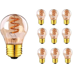 LIGHBIB Retro E27 LED spuldze G45 Spirālveida kvēldiega spuldze Globe Antique Edison 3 W Amber Glass 2200 K Dimmable Lamp for Chandelier Pendants, E26 110 V, 3 W, Pack of 10 Light Bulbs
