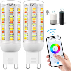 Wi-Fi RGBCW Smart G9 LED spuldzes, saderīgas ar Alexa/Google Home, AC 230 V, daudzkrāsainas, regulējams spilgtums, 2700 K - 6500 K, spilgtums regulējams 1%-100%, 4W, 400LM, ar mūzikas sinhronizāciju LED spuldze, iepakojums