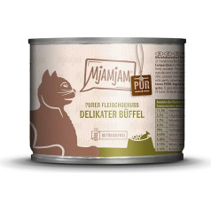 MjAMjAM Premium mitrā barība kaķiem - tīras gaļas baudījums - Delicate Pure Buffalo, 1 iepakojums (1 x 200 g), bez graudaugiem, ar papildus gaļu