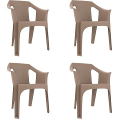 garbar RESOL Foršs 4 dārza krēslu komplekts ar roku balstiem, stackable, terase, āra, ēdamistaba, konference, moderns dizains, viegls un izturīgs, UV filtrs, smilšu brūns