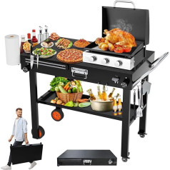 JAHOMET Tragbarer Grilltisch, zusammenklappbarer Grillwagen für den Außenbereich, passend für 43,2 cm / 55,9 cm Blackstone Grillplatte, universeller beweglicher Prep BBQ-Ständer mit Rädern, Grillwagen