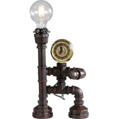 Kaj Hejmo Ūdens cauruļu robota stila galda lampa - Vintage industriālā galda lampa Steampunk lampa Dzelzs retro nakts lampa Vintage mēbeļu rotājumiem (Rust-Style E)