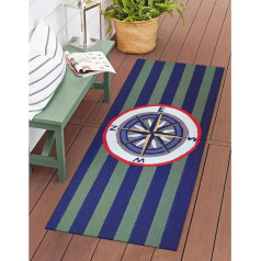 Liora Manne FRONTPORCH Handgetufteter strapazierfähiger Teppich für drinnen und draußen, Übergangsteppich, nautisch, Sport, dekorativ (gestreifter Kompass, mehrfarbig) (60 x 150 cm)