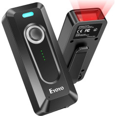 Eyoyo 2D Bluetooth svītrkodu skeneris ar klipu, 2000 mAh akumulators ar līmeņa indikatoru, pārnēsājams mini bezvadu QR svītrkodu skeneris bibliotēkas grāmatu inventarizācijai, saderīgs ar iPhone, Android PC