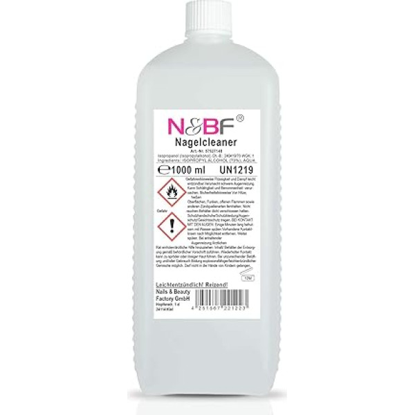 Nails Factory N&BF Nagelcleaner, 1000 ml, gēla nagu tīrīšanas līdzeklis, 70% izopropanola izopropilspirts, kosmētiski tīrs, studijas kvalitāte