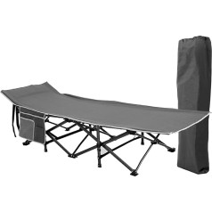 HIGH POINT SPORTS saliekamā kempinga gulta, XXL līdz 270 kg, izturīgs kempinga gulta, saliekama, viegla pieaugušajiem, kempinga gulta ar somu un sānu kabatu, 190 x 67 x 35 cm (pelēka)