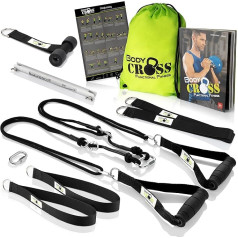 Premium Sling Trainer, ražots Vācijā, testēts un sertificēts, Sling Trainer spēka treniņu komplekts lietošanai mājās un ārpus telpām ar durvju enkuru, plakātu, treniņu plānu, piestiprināšanas cilpu, 10 gadu garantija.
