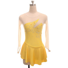 Sacensību treniņš Athletic Female Girls daiļslidošanas uzvalks Yellow Spandex Competition Suit Sieviešu slidošanas deju kostīms Ballet Dance Sparkly kleita