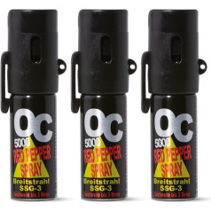 OC5000 SSG-3 Pepper Spray Wide Jet 15 ml KO smidzinātājs ar sānu klipsi un pirkstu aizsardzību (3 x 15 ml)