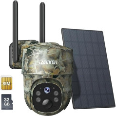 iZEEKER 4G LTE Solar Wildlife Camera, 2K PTZ savvaļas dzīvnieku kamera ar SD un SIM karti, 360° pilna skata, tiešraide, attālināta piekļuve pa tālruni, bez spīdēšanas, bez WiFi, nakts redzamība, kustības aktivizēšana, IP65