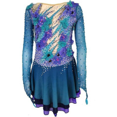 PONNYC Profesionāla daiļslidošanas kleita meitenēm Slidošanas apģērbs ar augstu elastību Ziemas sporta apģērbs ar spīdīgiem rhinestones Vingrošanas deju svārki sievietēm