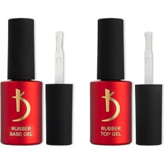 K Professional Nail Gel Polish - Gumijas bāzes un virsējais pārklājums - Nagu lakas manikīra komplekts - spīdīgs un izturīgs - piemērots iesācējiem un profesionāļiem - augsta spīduma - veselīgi nagi - 2 x 7 ml - nagu pagarināšana