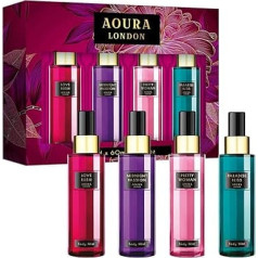 AOURA London Collection sieviešu ķermeņa miglas dāvanu komplekts ar Midnight Passion, Love Rush, Pretty Woman & Paradise Bliss, smaržu izsmidzināšanas komplekts (4 x 60 ml)