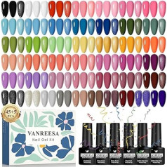 VANREESA UV nagu laka, 50 gēla nagu lakas komplekts, rozā, sarkans, brūns, zaļš, zils, 45 krāsas, UV gēla nagu lakas komplekts ar bāzes kārtu un virsējo kārtu, iesūcoša gēla nagu laka, nagu dizains, dāvana