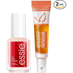essie to the Rescue nagu kopšanas komplekts - nagu atjaunošanas komplekts ar trīskāršu atjaunojošo kompleksu pret plāniem un trausliem nagiem, 13,5 ml + essie on a Roll Aprikožu kutikulu eļļa, baro nagus un kutikulas, 13,5 ml