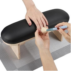 Segbeauty Nagu roku spilvens, nagu roku spilvens, PU ādas roku spilvens ar koka turētāju, roku nagu spilvens ar manikīra galda paliktni, nagu mākslas piederumi (melns)