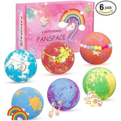 Panspace vannas bumbu dāvanu komplekts bērniem, 6 dabīgas bērnu vannas bumbas ar pārsteiguma rotaļlietu iekšpusē, Spa Fizzies vannas bumbas meitenēm ar vienradža rotājumu, dzimšanas dienas Ziemassvētku dāvanas