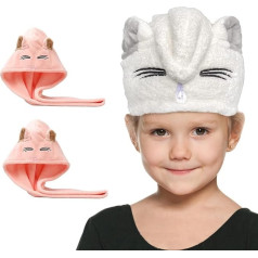 sisiten Kids Mikrošķiedras matu dvieļi meitenēm - ātri žūstoši mati bērniem - īpaši labi uzsūcošs galvas turbāns ar pogu - 2 gabaliņi rozā krāsā
