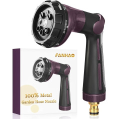 FANHAO dārza šļūtenes šļirce 100% metāls, dārza duša ar 8 smidzināšanas veidiem, augstspiediena smidzināšanas sprauslu, īkšķa regulatoru, ieslēgšanas/izslēgšanas vārstu zāliena un augu laistīšanai, automašīnu un mājdzīvnieku ma