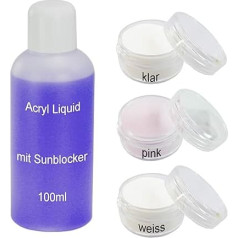 Magic Items Akrila komplekts 100 ml šķidruma 3 x 5 g pulvera/pulvera caurspīdīga balta roze