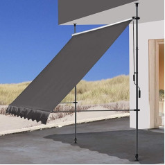 QUICK STAR Clamp markīze 250 x 130 cm Pelēka balkona nojume Saules aizsardzība Nojume terases nojume Regulējams augstums no 200 - 290 cm Nojume balkonam Nav nepieciešama urbšana