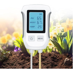 Tolesum 3-in-1 augsnes mērītājs, PH vērtības augsnes mērītājs, digitālais augsnes testeris, mitruma mērītājs ar temperatūru/mitrumu un fona apgaismojumu dārzkopībai, lauksaimniecībai