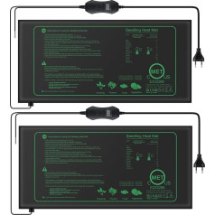 iFalarila 2 sildīšanas paklājiņu komplekts ar termostatu - 50 W ātra sildīšana, ugunsdrošība, sildīšanas paklājiņš dīgšanai un temperatūras regulēšanai, ideāli piemērots stādiem, mājdzīvniekiem un rāpuļiem