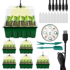 yVicv Mini siltumnīca, 6 iekštelpu siltumnīcas pavairotāju komplekts ar apgaismojumu, iekštelpās, ar regulējamu spilgtumu (6 gabali LED)