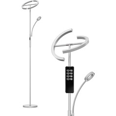 Anten Grīdas lampa LED 20 W ar 7 W lasīšanas lampu Pelēka stāvlampa ar tālvadības pulti 3000 K - 6000 K Gaismas krāsa un spilgtums regulējams ar pieskārienu apgaismotājs viesistabai guļamistabai birojam