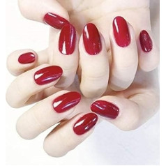 Coffin False Nails Īsi viltus nagi Sarkana balerīna spīdīga Stick On Nails Oval Full Cover Press On Nails 24gab Sievietēm un meitenēm, ar cietu līmi, nagu lampu, (spilgti sarkans)