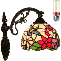 Uziqueif sienas lampas iekštelpās Vintage, 8 collu Tiffany sienas lampa ar retro metāla pamatni un spuldzi, E27 sienas lampas restorānam, guļamistabai, vannas istabai, gaitenim, gultas lampai, kāpņu lampai, Kolibri H