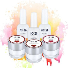 ND24 NailDesign Premium Bundle Red Base Soak Off Gel Collection Gumijas bāzes virsējā kārta un krēma noņemšanas līdzeklis - ļoti pigmentēta UV LED gēla laka - noturīga krāsa - viegli noņemama - 6 gab.