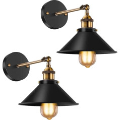 Licperron Vintage sienas brāķis melns antīks 240 grādu regulējams industriāls sienas apgaismojums restorāniem, galerijām, gaitenim, virtuvei, istabai, durvīm 2 gab. iepakojums