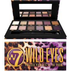 W7 Wild Eyes presēto pigmentu palete | Toni: Krēmīgi matēti, mirdzoši un mirdzoši | Krāsas: Vegāniskā kosmētika, kas nesatur dzīvnieku izcelsmes vielas | Vegāniskā kosmētika, bez dzīvnieku izmantošanas, violetā, nē, rozā un zelta toņi