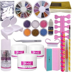 Warm Girl Complete Nail Art Kit Acrylic Glitter Powder Liquid Tip Brush Glue Dust Kit