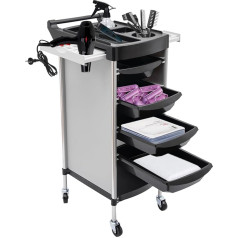 MINRS Friseurwagen Platzsparender Salonwagen mit 4 herausnehmbaren Schubladen und Trocknerhalter Friseurrollwagen Trolley Stylist Friseur für Stylist Friseur Haarstyling SPA, Weiß und Schwarz