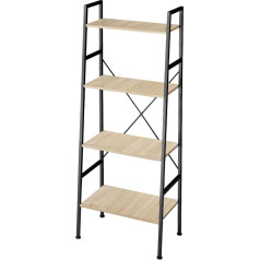 Tectake Režģu plaukts ar 4 līmeņiem, industriāls dizains, 61,5 x 36,5 x 150 cm, Vintage grāmatu plaukts viesistabai, guļamistabai, virtuvei, koks, melns metāla rāmis (Industrial Wood Light, Sonoma Oak)