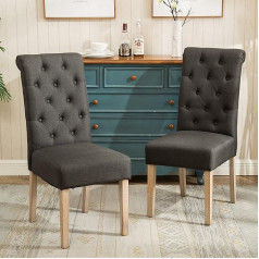 Roundhill Furniture Habit masīvkoka šūtie Parsons pusdienu krēsli, 2 komplekti, audums, kokogles krāsā