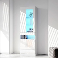 Soges LED izgaismots vitrīnas skapis Balts spīdums ar stikla durvīm 50 x 40 x 180 cm Daudzfunkcionāls uzglabāšanas skapis viesistabai