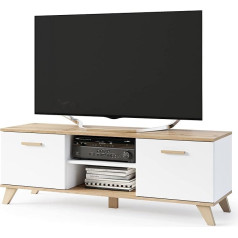 Vbchome TV skapītis 150 x 40 x 52 cm Balti rokturi TV plaukts TV galds ar 2 durvīm Koka daudzfunkcionāls skapis priekšnamam Guļamistaba Dzīvojamā istaba Bērnu istaba