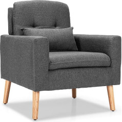 Relax4Life Krēsls ar spilvenu, atpūtas krēsls ar masīvkoka kājām, atpūtas krēsls ar roku balstiem, jostas spilvens, Wingback krēsls, polsterēts, krēsls ar roku balstiem guļamistabai, viesistabai, birojam, 77 x 73 x 85