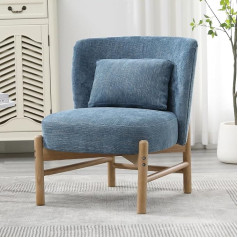 Chairus Mīkstināts krēsls Krēsls ar polsterējumu Šenila atpūtas krēsls viesistabai Bezroku atpūtas krēsls ar masīvkoka kājām Guļamistaba Balkons (zils)