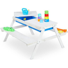 Relaxdays Bērnu āra mēbeļu komplekts ar koka piknika soliņu, plastmasas kubls brikšņiem, H 50 x W 89 x D 85 cm, balts