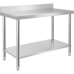 Froadp 120 x 60 x 85 cm nerūsējošā tērauda darba galdi ēdiena pagatavošanai, virtuves galds ar vītni, regulējamu pamatni un plauktu, daudzfunkcionāls gastronomiskais galds, grilēšanas galds ar statīvu