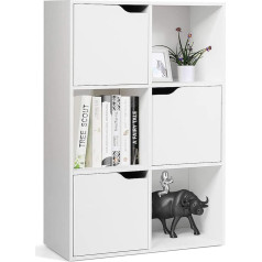 Giantex Grāmatu plaukts ar 6 nodalījumiem, grāmatu plaukts ar 3 durvīm, uzglabāšanas plaukts, stāvošs plaukts, brīvi stāvošs, biroja plaukts, dokumentu plaukts, mapju plaukts grāmatām, 60 x 29 x 90 cm, balts