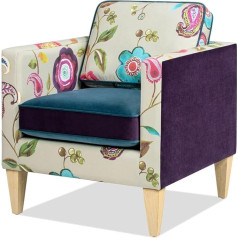 Jennifer Taylor Home Krēsls Mamba, 71,1 cm, zils-zils-violets samts un daudzkrāsains ziedu raksts