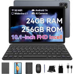BESTTAB A20 planšetdators ar tastatūru, Android 14 planšetdators Octa-core, 24GB RAM + 256GB ROM (2TB TF), 5G WiFi WiFi planšetdators spēlēm, 10 collu planšetdators 1920x1200 FHD+IPS, 8MP + 5MP kamera 5000mAh Type-C/GPS/BT5.0/OTG